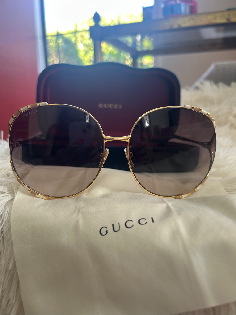 GUCCI Round GG0595S Gold Gradient Brown Sunglasses $595 Retail - Picture 8 of 16